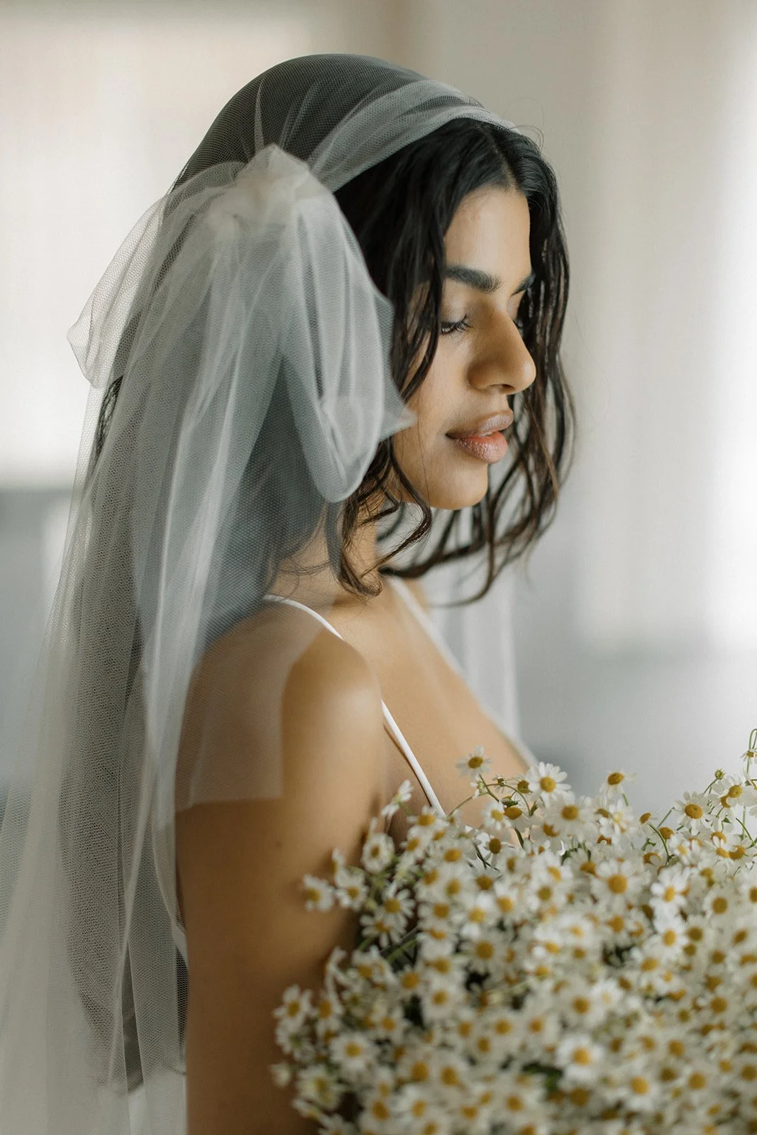 Faye Juliet Cap Veil — talc